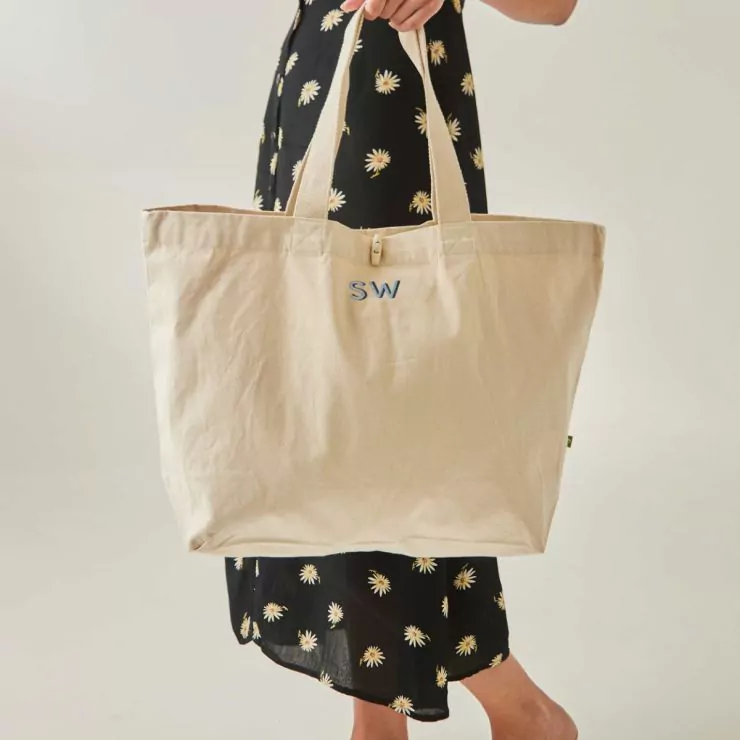 Personalised Blue Initial Canvas Tote Bag